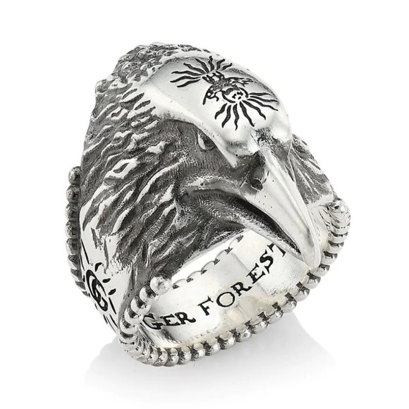Gucci Anger Forest Eagle Head Ring In Sterling Silver - Picture 1 of 10